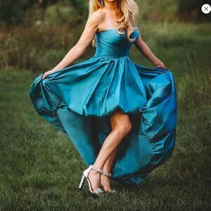 Tarik Ediz 51053 Strapless High Low Sky Gown in Nil Green color size 8